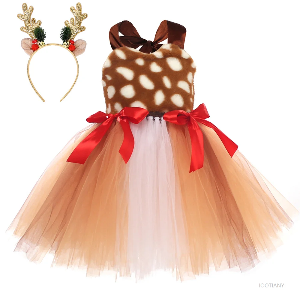 Disfraz de mascarada de animales de Navidad para niñas, disfraz de alce bonito, vestido de fiesta de Carnaval de cumpleaños para niños, vestido de fiesta para bebés 2025