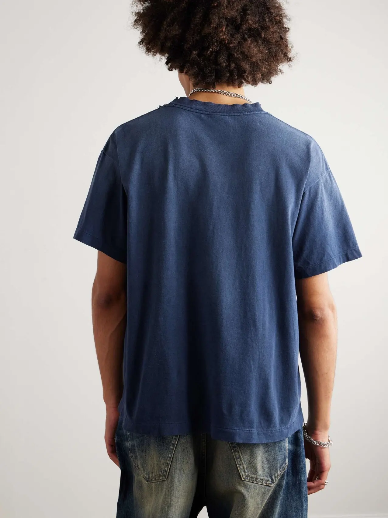 Vintage Short Sleeve Tee SAINT T Shirt Men Woman Good Quality Fashion Hip Hop Washed Do Old Blue High Street Summer Tops