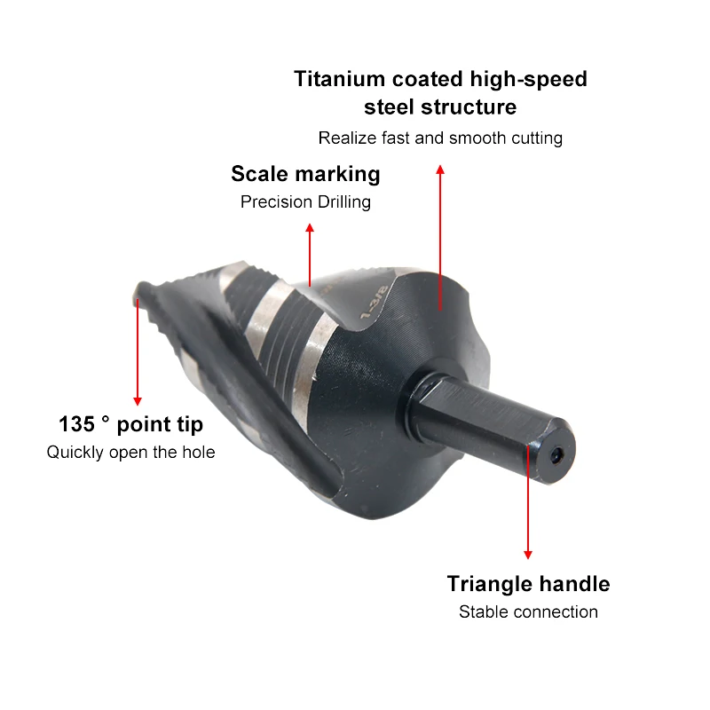 Black White HSS 4241 Four-Blades Spiral Groove British Stair Drill Bit Set Hole Expansion Pagoda Tool Grinding