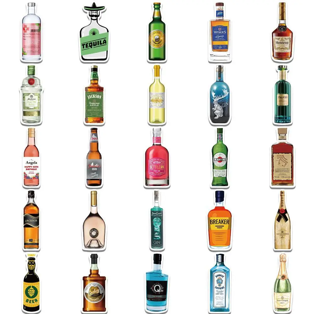 50PCS cartoon wine bottle sticker waterproof suitcase notebook scooter water cup refrigerator sticker