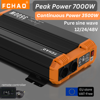 7000W Pure Sine Wave Inverter,12V/24V/48V to 220V/230V, 3500W Continuous Power, with Remote Controller, Ideal for Home and RV