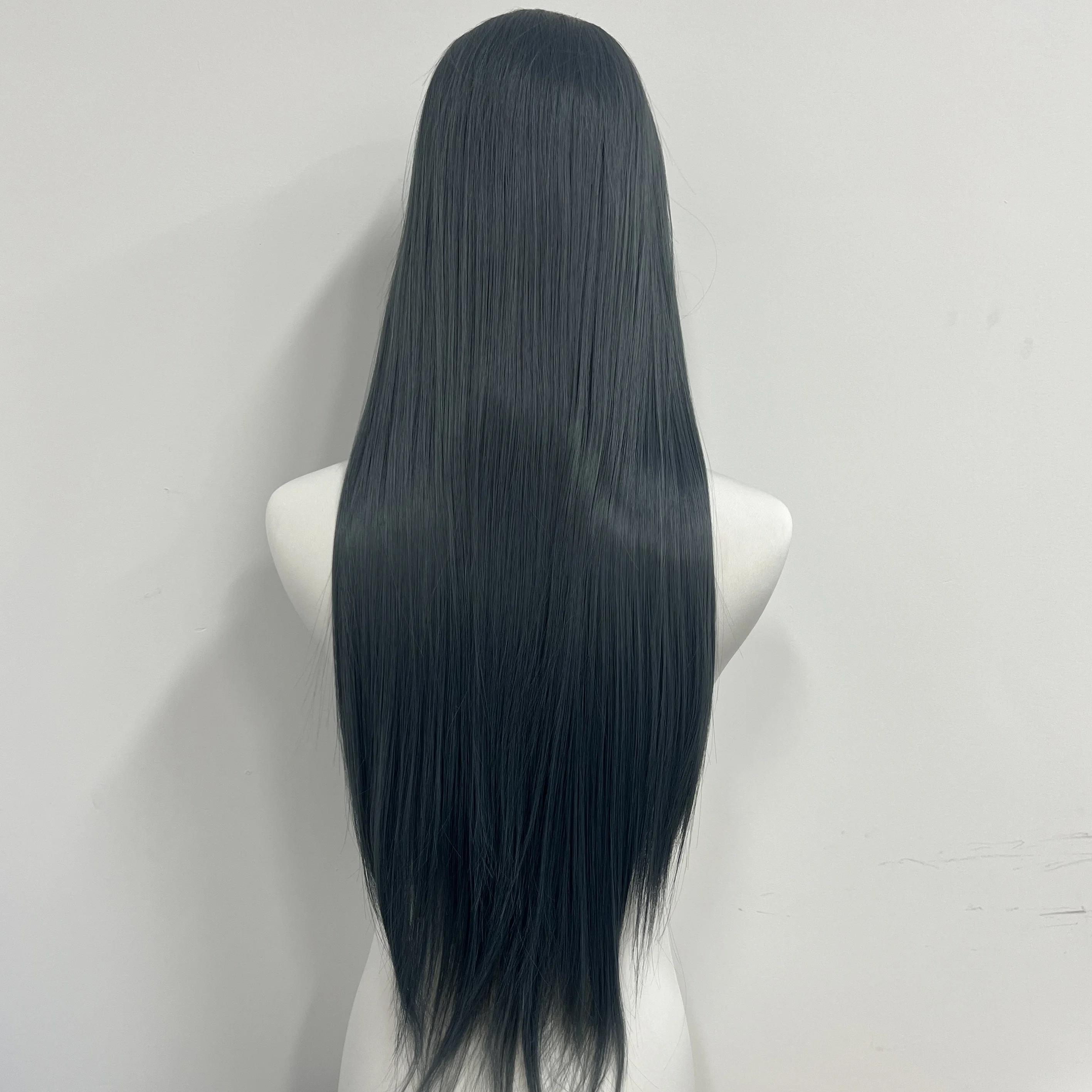 Пепельно-синий парик фронта шнурка для женщин Специальный синий 26 дюймов 13x4 Длинные прямые синтетические парики шнурка Природные волосы Фронтальный парик Косплей