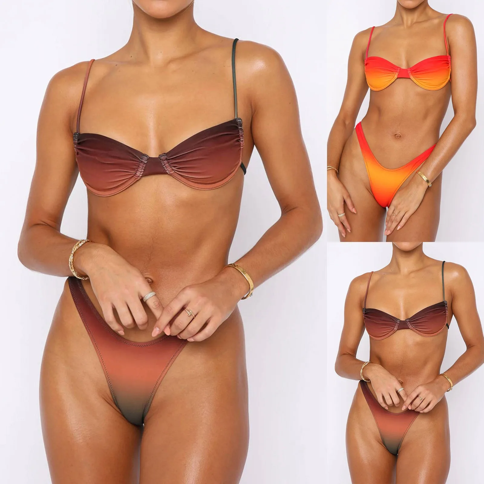 

Gradient Micro Bikini Set Sexy Hot Two Piece Swimsuit Women Side Tie Wrap Cropped Tops Push Up Y2k Swimwear Luxury Mini Summer