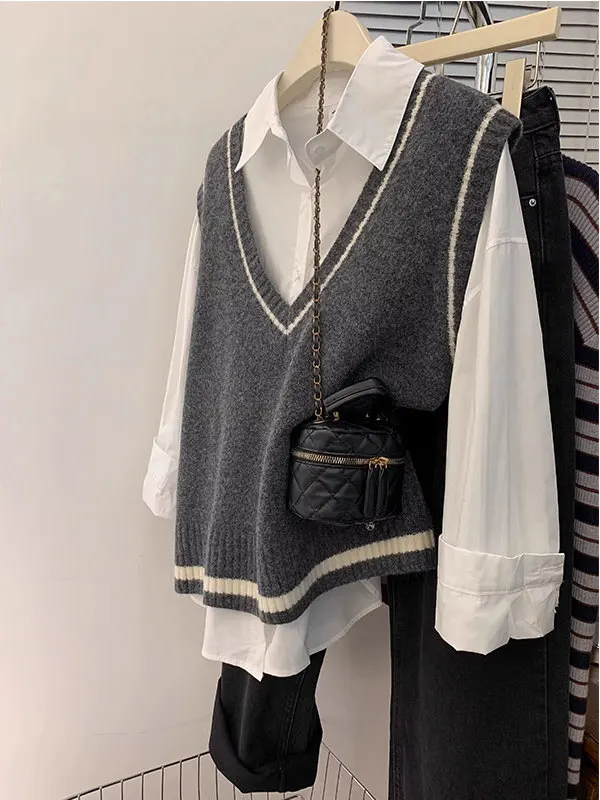 

Ay V-Ne вязаный жилет, женский ранний весенне-осенне-зимний верхняя одежда, свитер с накладкой на плечах, многослойная майка