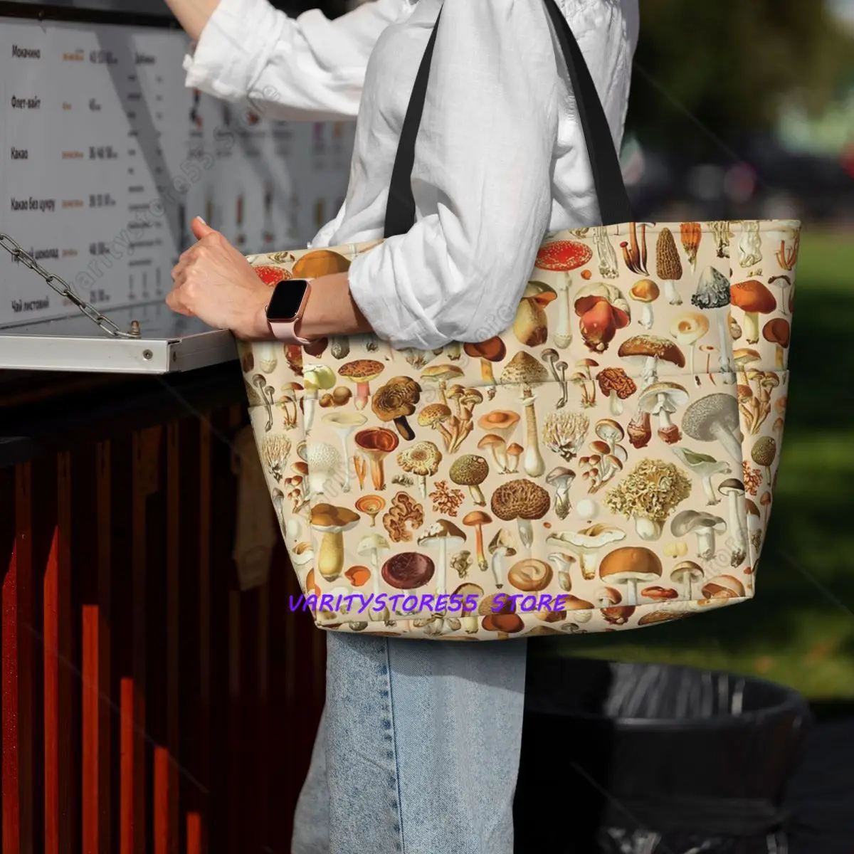 Vintage Mushroom Designs Collection Beach Tote Bag Sport Gym Yoga Duffle Large Tote Bag Women Travel  Fitness