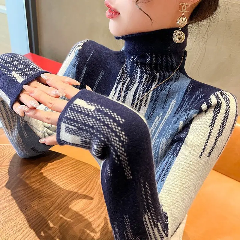 سترة نسائية بياقة مدورة لخريف وشتاء بقصة ضيقة وأكمام طويلة متماسكة لتقليل العمر بلوفر تنحيف أنيق كاجوال #3