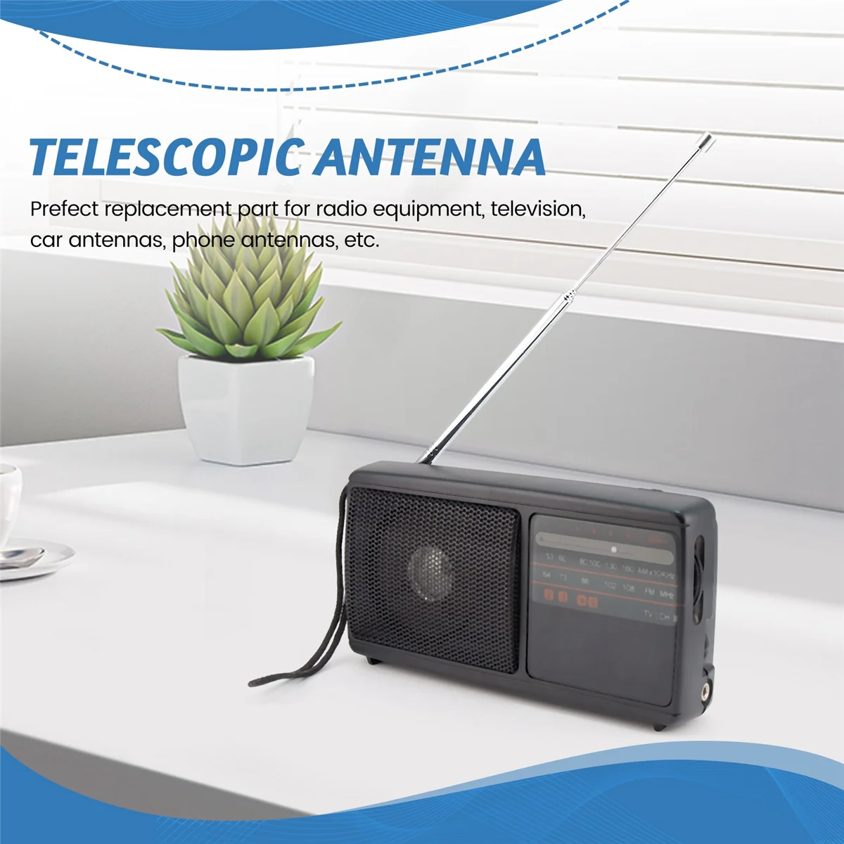 Antena telescópica de TV con radio AM FM y radiocontrol de 4 secciones de 62 cm de largo