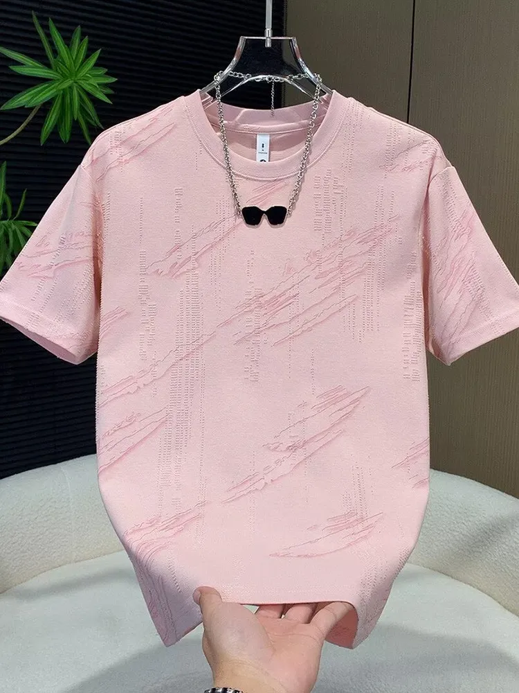2026 Summer New Style Men's Luxury Denim Hole-out Round-neck Versatile Short-Sleeved T-Shirt Polo Shirt
