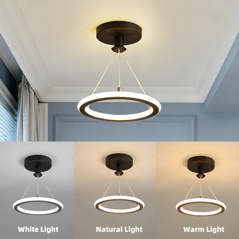 Modern LED Circular Pendant Lights 3 Colors Dimmable Ceiling Lights For Dining Room Kitchen Island Living Room Bedroom Foyer 15W