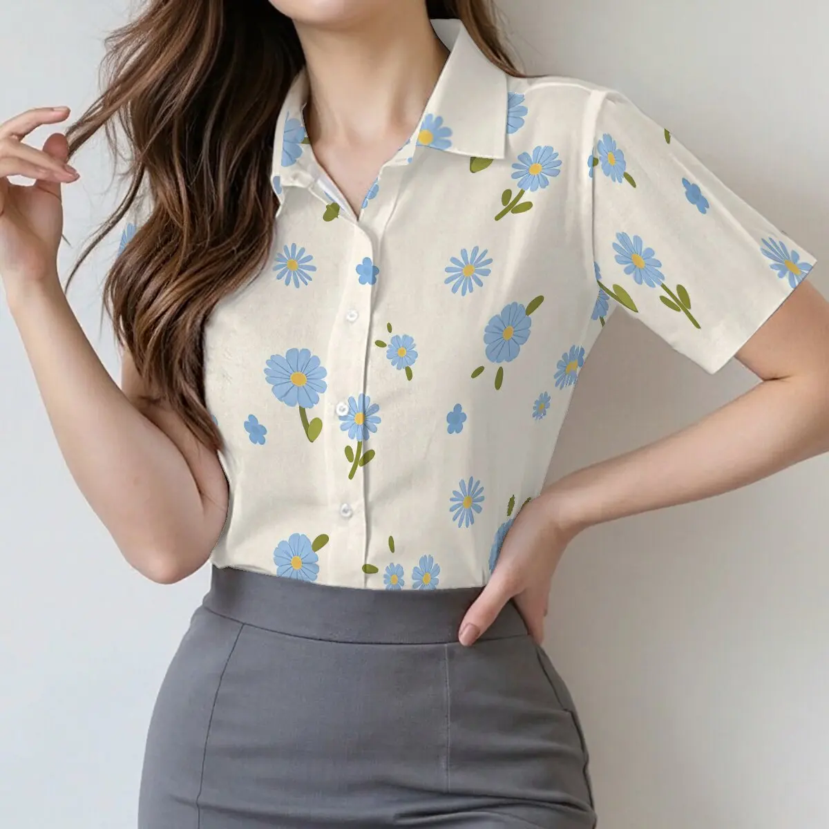 

Summer Fresh Daisy Short-Sleeve Shirt for Women, Energetic & Healing Style for Campus, Commute, Outings & Dates