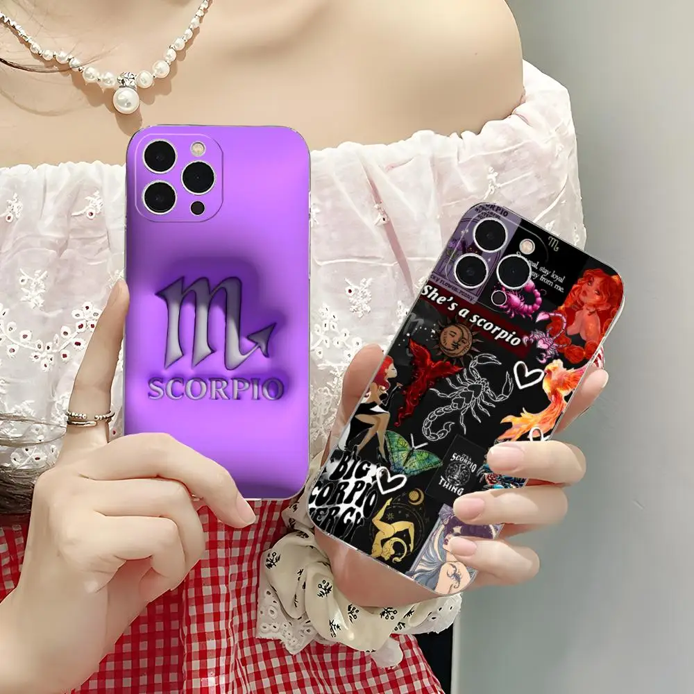 

Чехол для телефона со знаками зодиака Скорпион для iPhone 16, 15, 14, 13, 12, 11 X XR XS 8 6 Pro Max Plus, мини-прозрачный цветной защитный чехол, роскошный