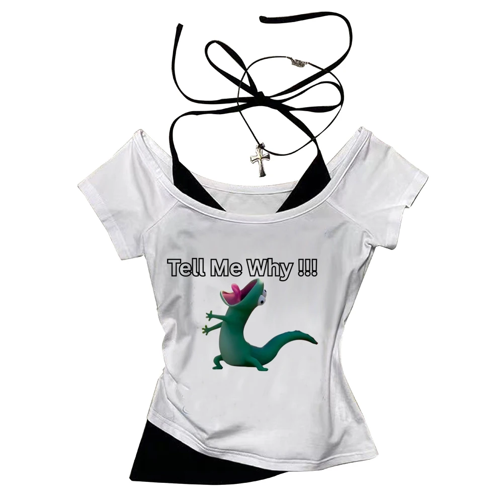 Lizard cropped top female harajuku cutecore cute goth anime shirt meme grunge cute party summer