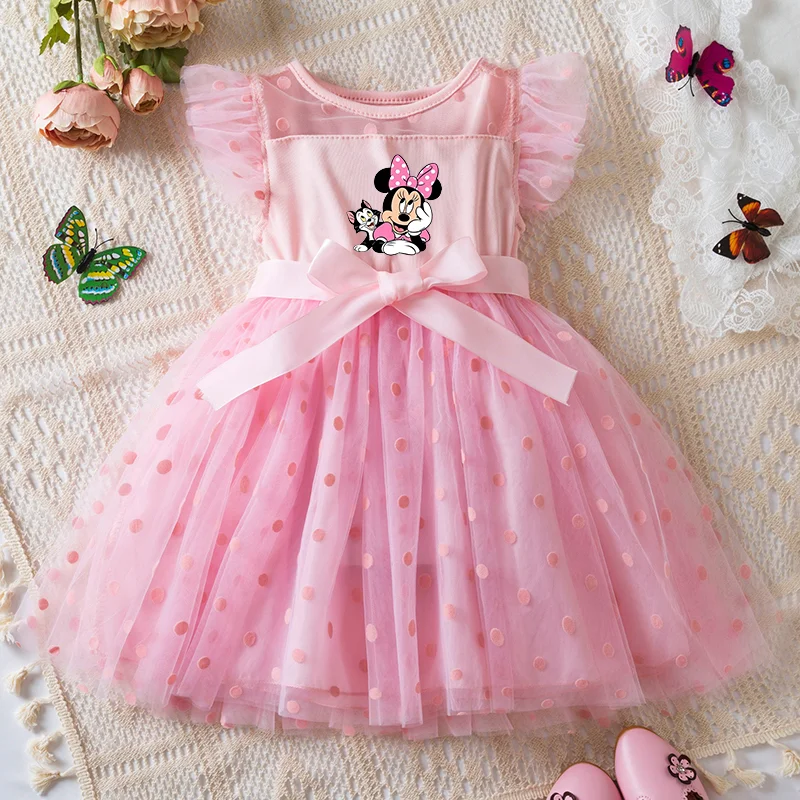 

Mickey Minnie Mouse Baby Girl Dress Princess Mesh Skirt Wedding Party Dresses Summer Sleeveless for Girls Summer 2-6Y