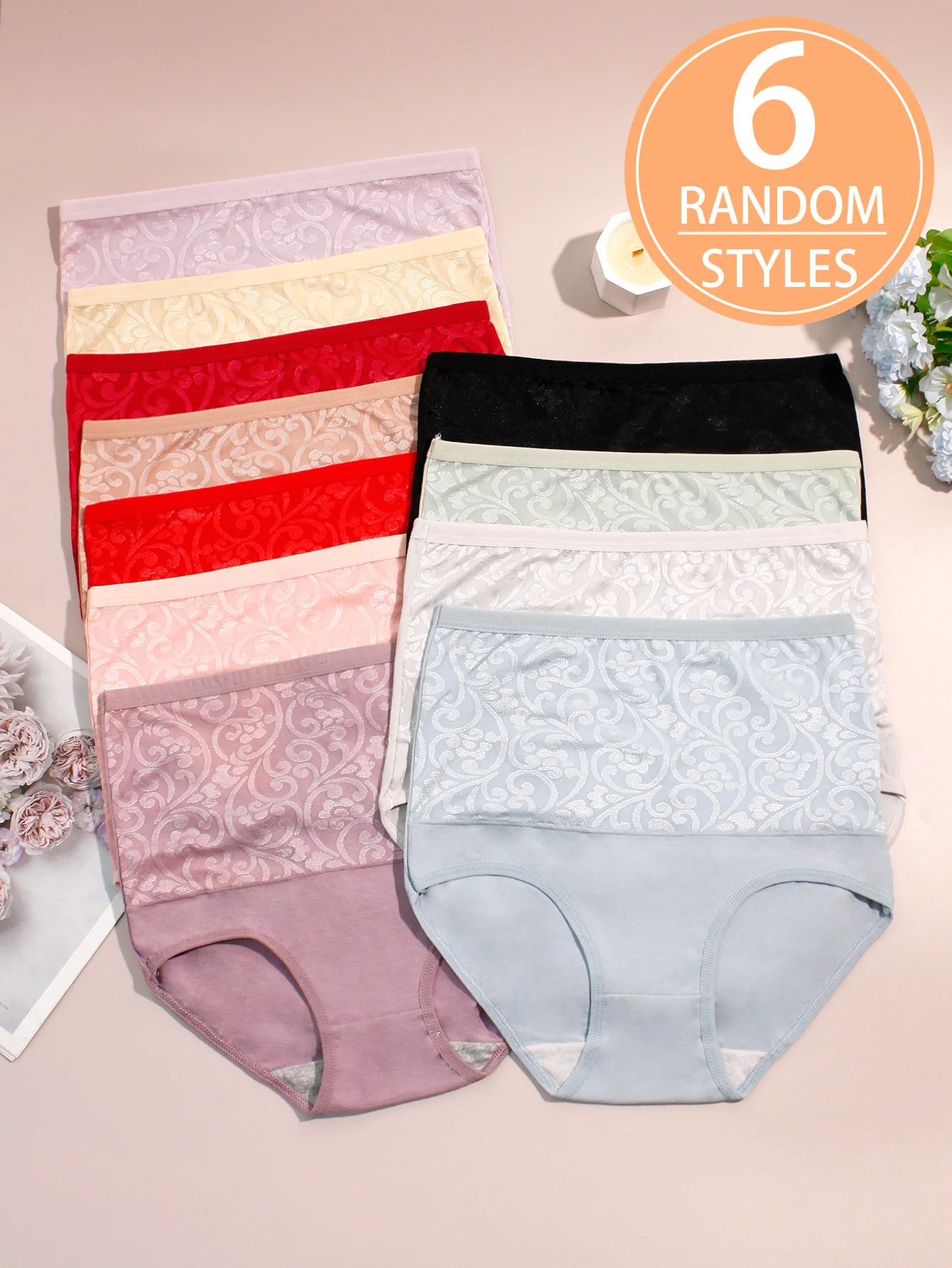 ارتفاع الخصر البطن التحكم الدانتيل لصق تشكيل المرأة مثلث سراويل مختلط الألوان 6-حزمة القطن المنشعب تنفس حجم الآسيوية