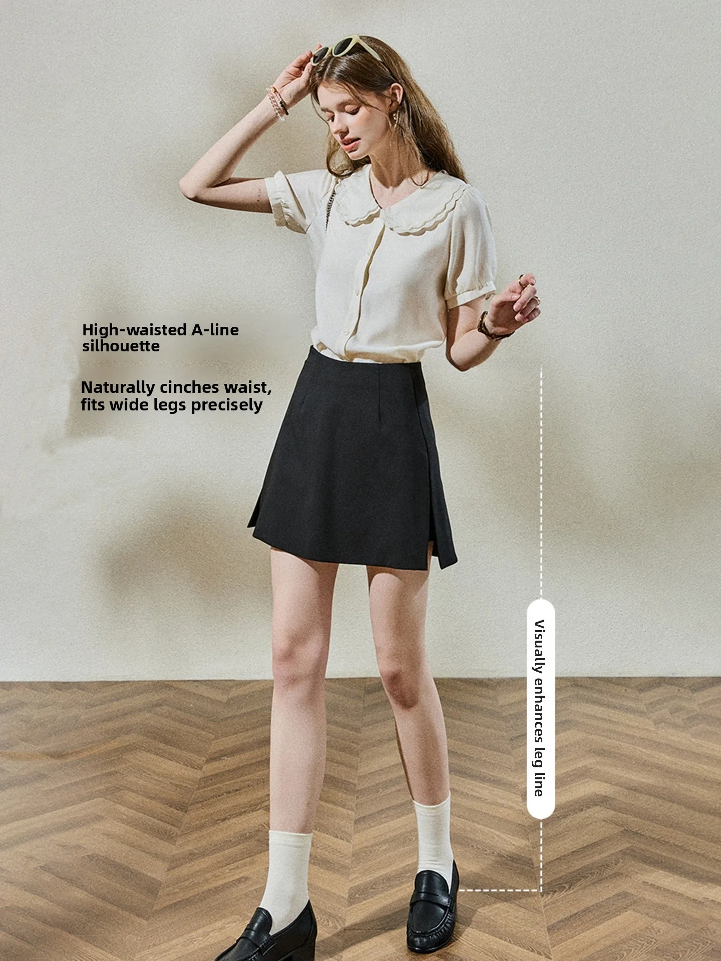 Black High Waist A-Line Skirt Pants Women's Commute Company Slimming Versatile Hip Covering Wide Leg Pants Kuhnmarvin