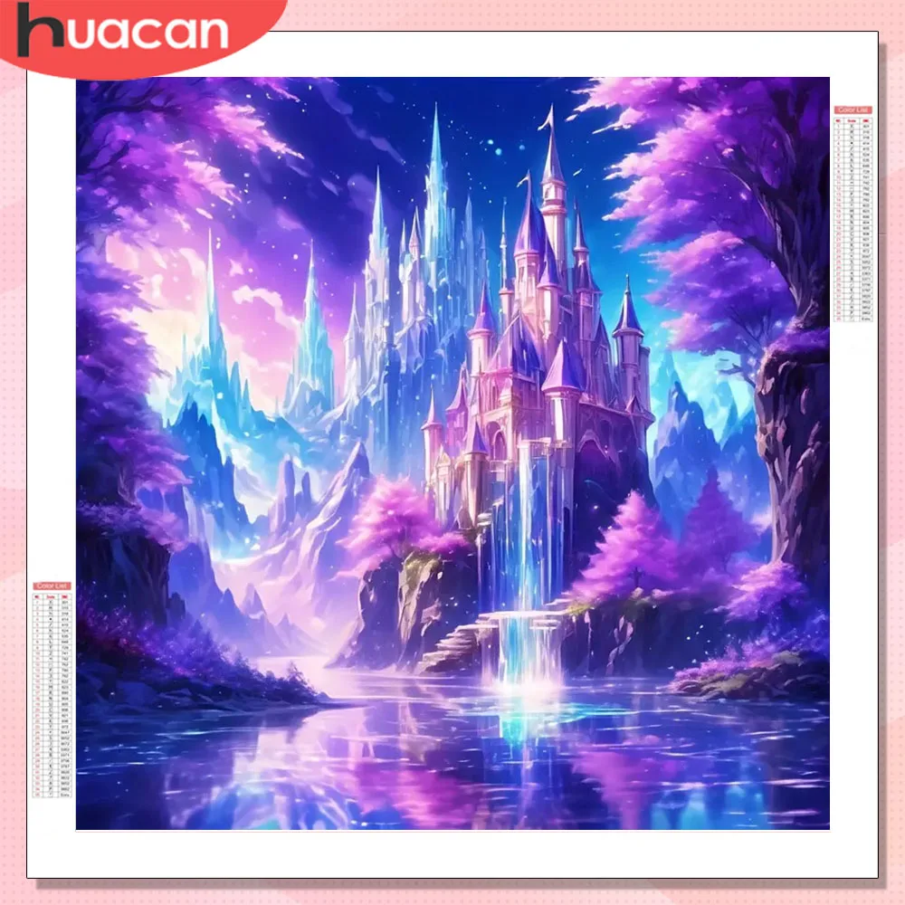 HUACAN 5D Diamant Kunst Malerei Schloss Landschaft Strass 5D Diy Voll Platz Runde Bohrer Diamant Mosaik Dekor Für Zuhause