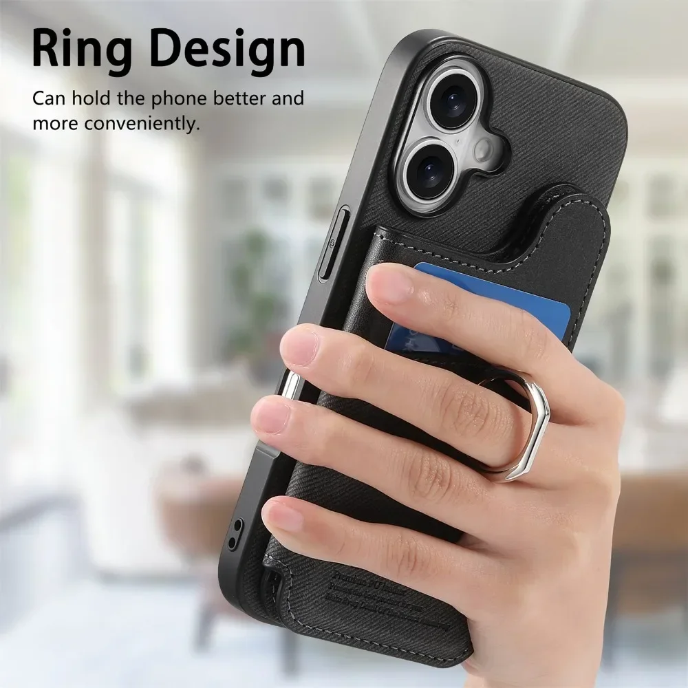 Flip-Wallet mit Kartenhalter RFID-blockierende Handyhülle für iPhone 18 17 16 15 14 Plus 13 12 Pro Max Ring-Lederhalterung – Detail 11