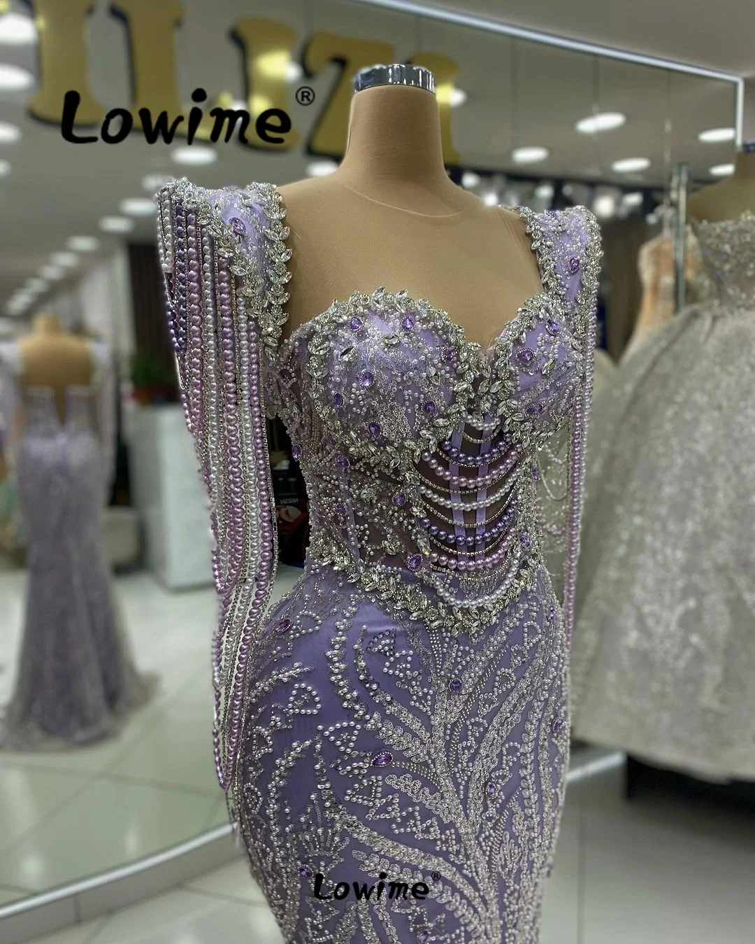  Luxury Purple Evening Dress Abendkleider 2024 Couture Beading Tassels Mermaid Wedding Party Dress Aso Ebi Crystals Prom Gowns