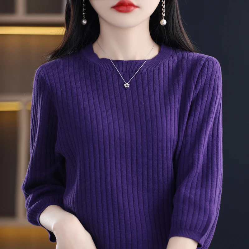 Весна-лето, новый женский вязаный свитер из чистого хлопка, низкий круглый Ne Seven Sve, модный базовый слой, верхняя одежда irt