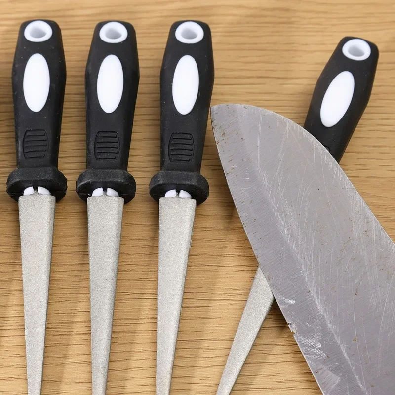 Diamond Sharpening Stone Double Sided Knife Sharpener Easy Grip Handle Flat Curved Blade Polishing Kitchen Grind Tool