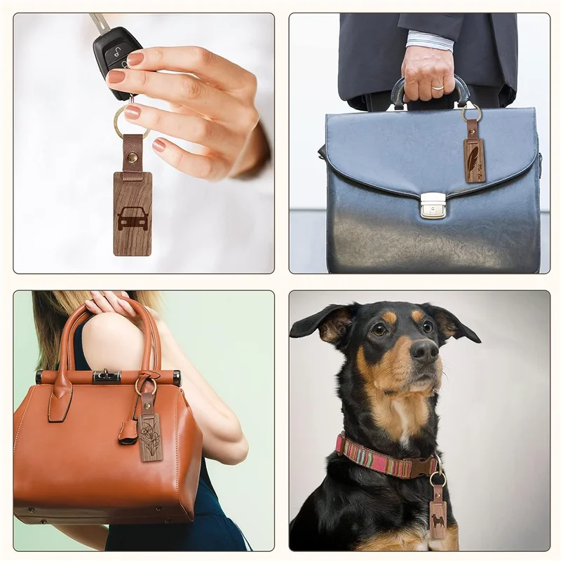 

25 Pieces Leather Wood Keychain Blank, Wooden Keychain Blanks With Leather Strap, Unfinished Wooden Keychains 65 X 28Mm