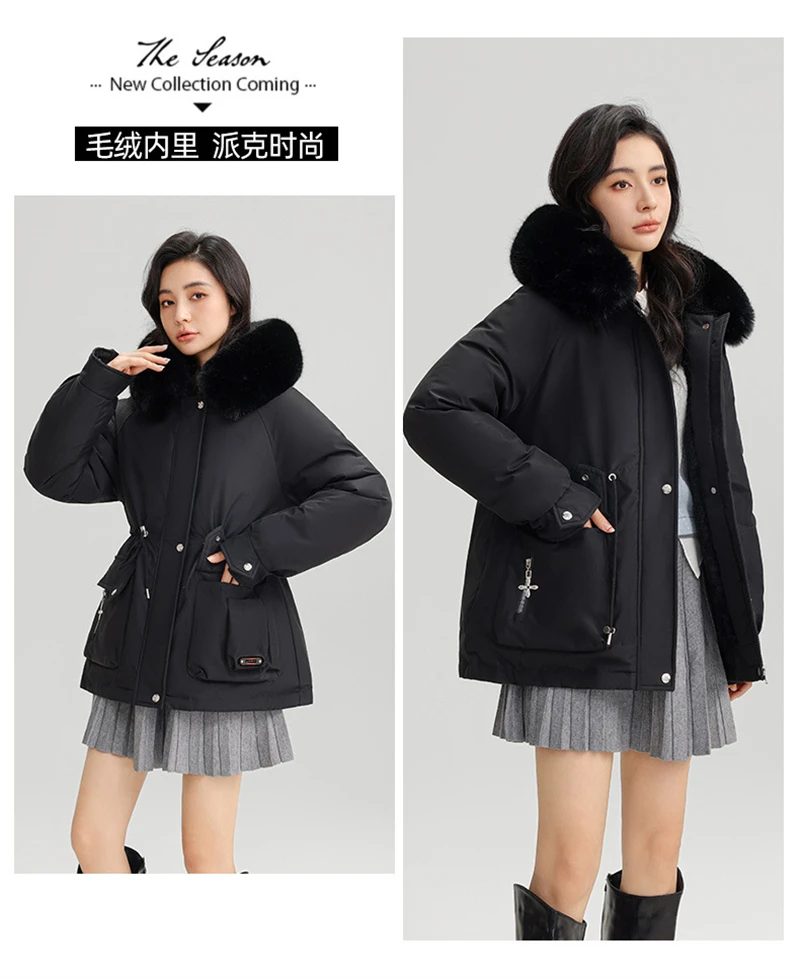 Winter New Warm Down Cotton Jacket with Large Fur Collar Hooded Coat Loose Women Thicken Parker Puffer Overcoat Casual Wear