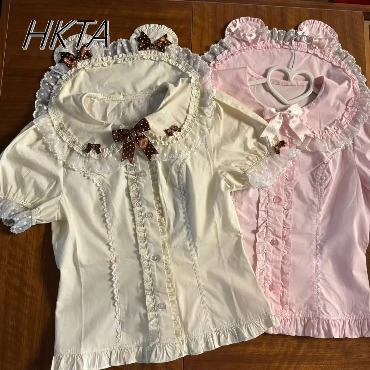 Sweet Cute Bubble Short Sleeve Doll Collar Lolita Versatile Blouse Women Top Kawaii Bow Pleated Pink Blusas Inside Tops Female