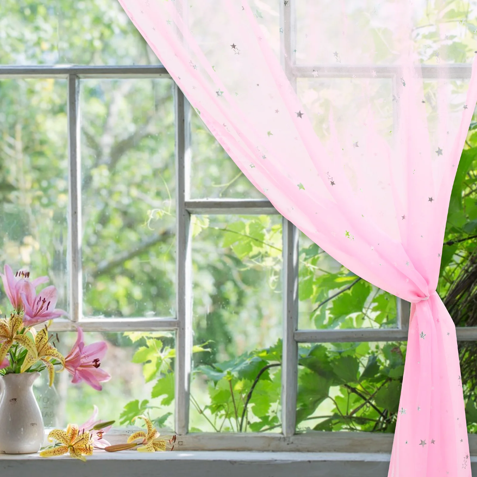 ستائر شفافة بنمط نجمة أنيقة من Alipis لغرفة النوم وغرفة المعيشة وستائر نافذة قابلة للتنفس