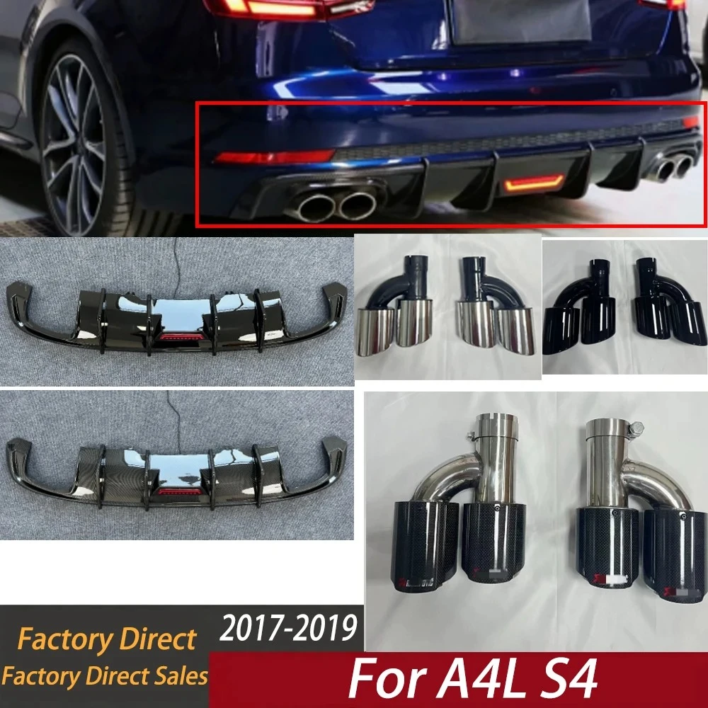 Heckstoßstangen-Diffusor-Spoilerlippe mit Licht für A4L S4 2017 2018 2019 – Auto-Zubehör mit vier Auspuffendrohren und Schalldämpfung