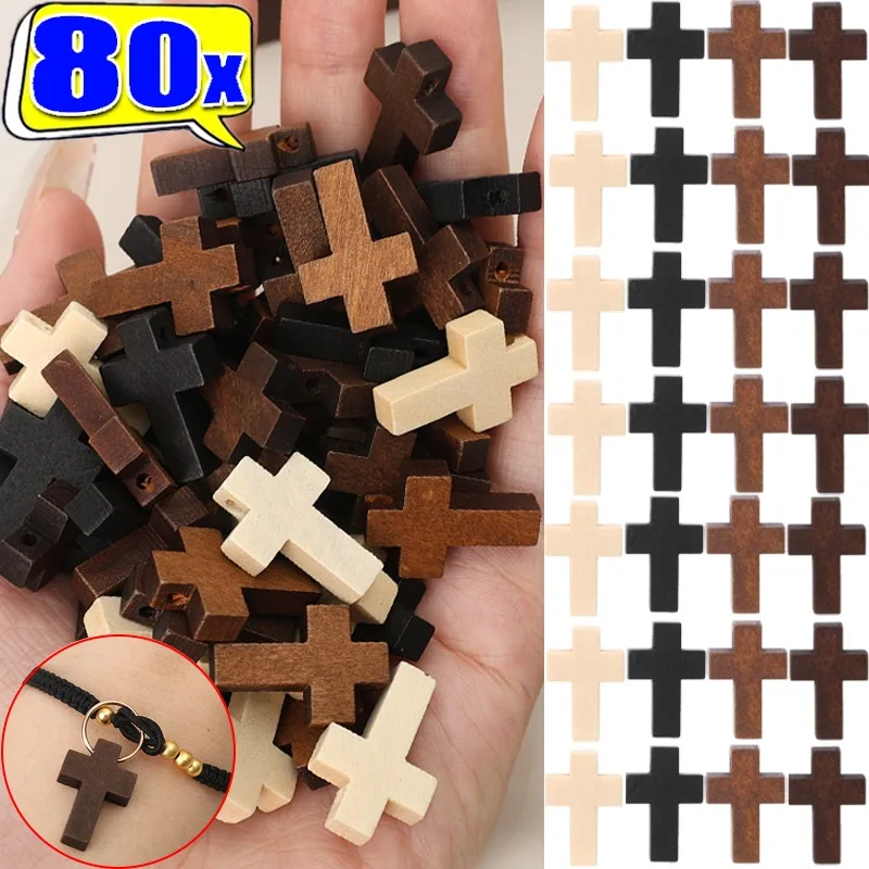 

80 шт. новые DIY деревянные кресты подвески для ювелирных изделий маркировка поиск браслет ожерелье подвески христианский подарок украшения аксессуары