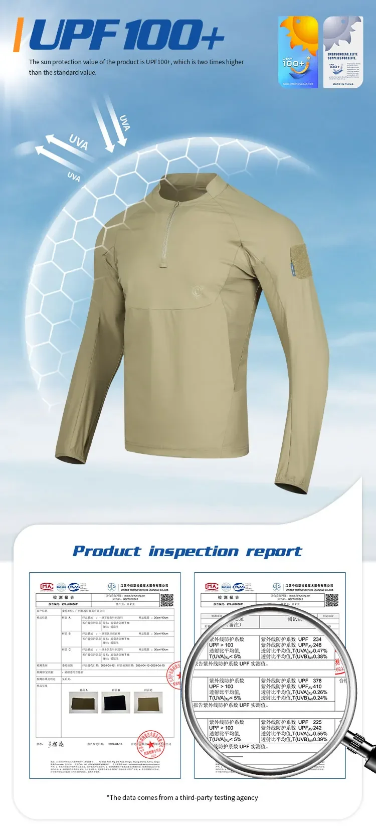 Emersongear Blue Label Hunter Sonnenschutz-T-Shirt, langärmeliges Poloshirt, tägliches Oberteil, T-Shirt, Fitness, ergonomisch, elastisch, UPF100+ – Detail 4