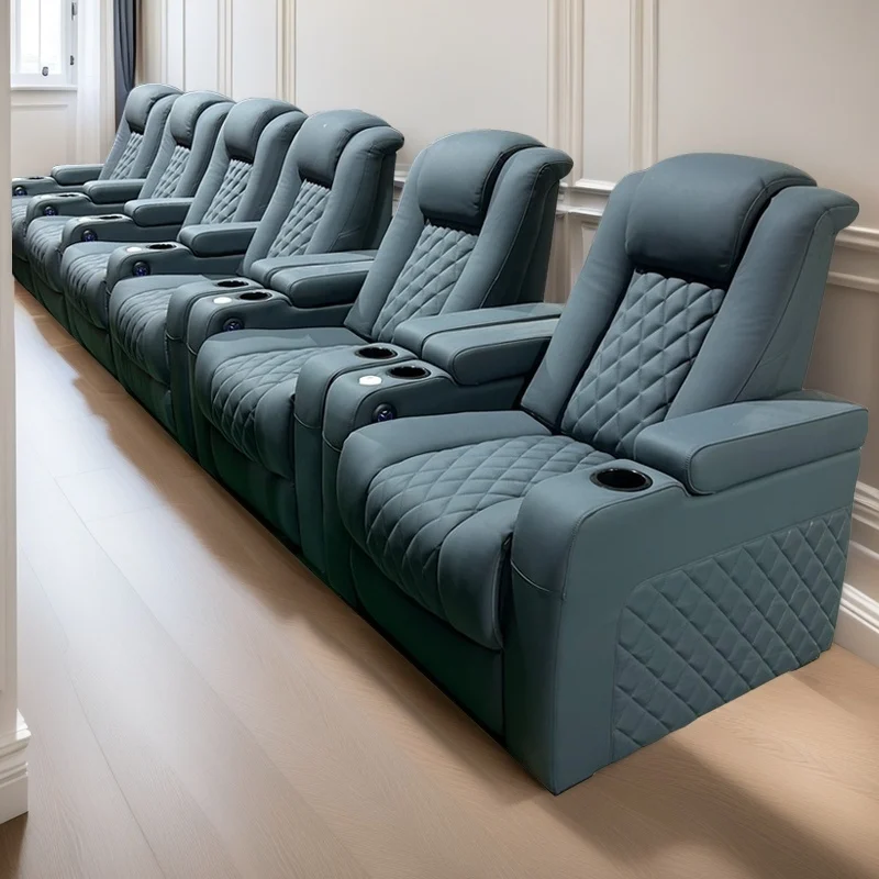 Top Grain Leather Electric Recliner Sofa Luxury VIP Room Theater Seat with Table and USB for Cinemas and Big Screen Audiences