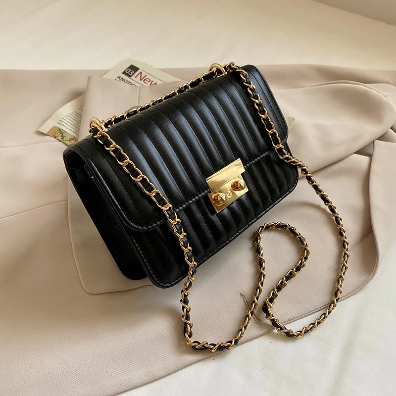 Casual Simple Trend Square Women's Bag Four Seasons New Fashion Chain Metal Buttons Solid Color Crossbody Shoulder Bag