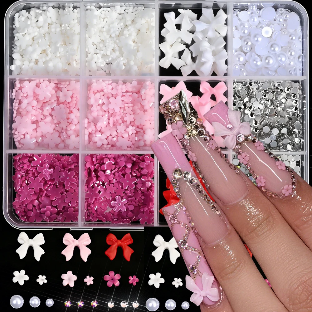 12 شبكة الراتنج خمسة بتلات زهرة القوس مسمار الراين الأحمر الوردي الأبيض زهر اللؤلؤ مسمار سحر سعة كبيرة المبتدئين مسمار الوصول