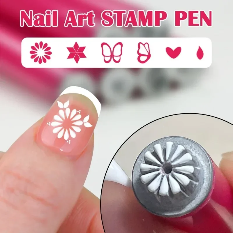 Conjunto de canetas para estampagem de nail art, pontas de aço inoxidável, sem perfume, com padrões de flores e geométricas para manicure e pedicure DIY