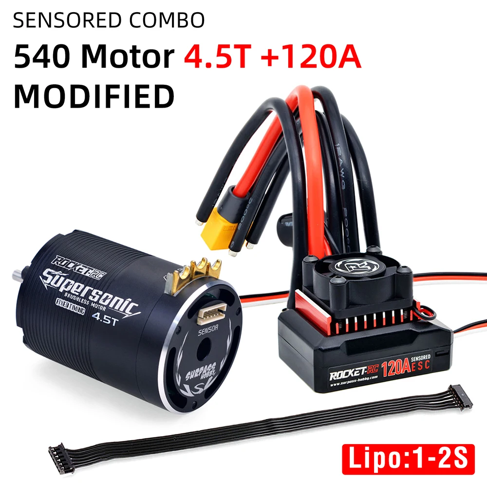 Rocket-RC Motor Supersonic Sensored Brushless 540 Motor 120A brushless Esc and 120A ESC Combo for 1/10 RC Car RC Motor RC Esc