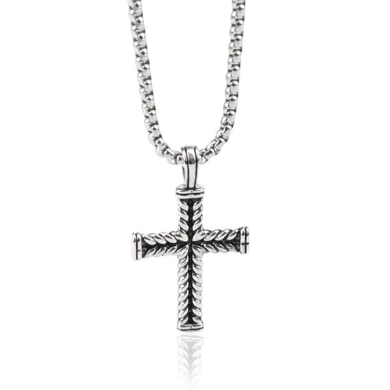 

Vintage Cross Pendant Long Necklace for Women Men Charm Necklace Inlaid Zircons 50cm Chain Fashion Copper Jewelry Valentine Gift