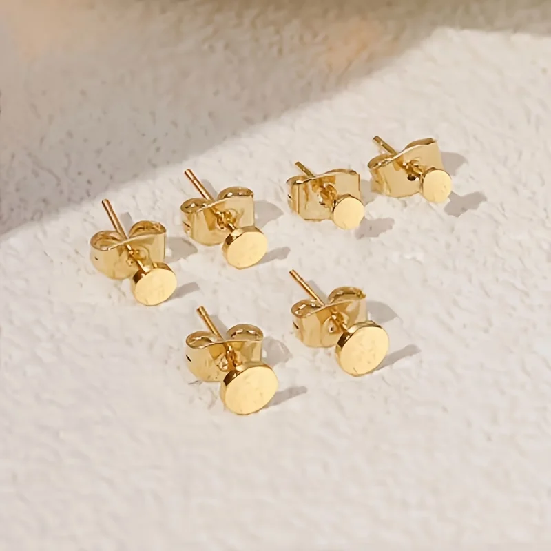 3 Pairs Minimalist Smooth Round Stud Earrings Hypoallergenic Glossy Tiny Disc Ear Piercing Simple Daily Commute Earrings Women