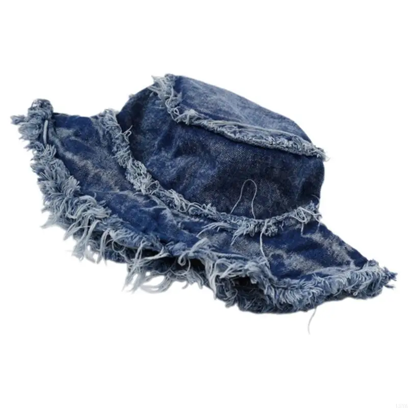 

L5YA Adult Distressed Bucket Hat Foldable Frayed Fisherman Hat Lightweight Hat