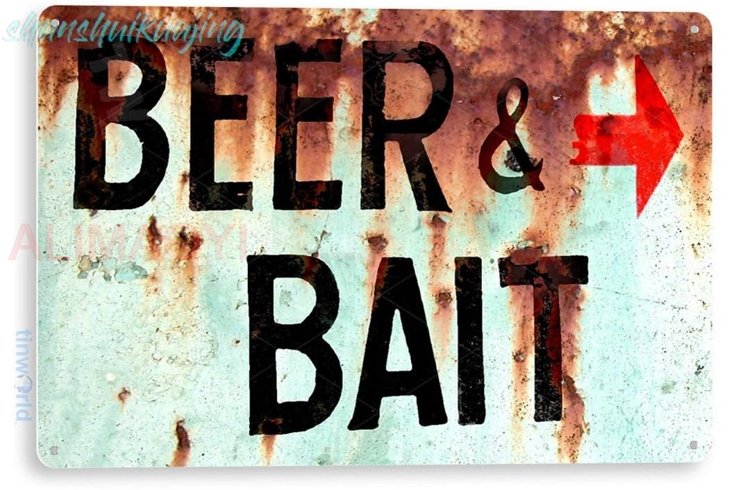 Tinworld TIN Sign B805 Beer & Bait Fishing Bait Retro Box Tackle Fish Rustic Metal Decor sign
