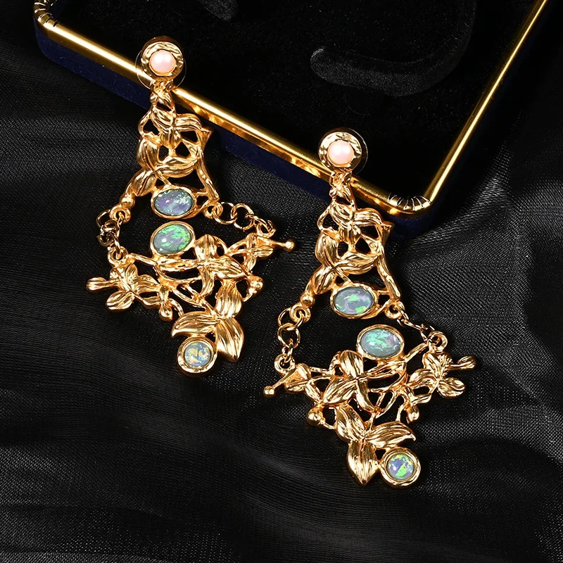 Palace Heavy Industry medieval earrings long pearl simple fashion French style European hollow earrings