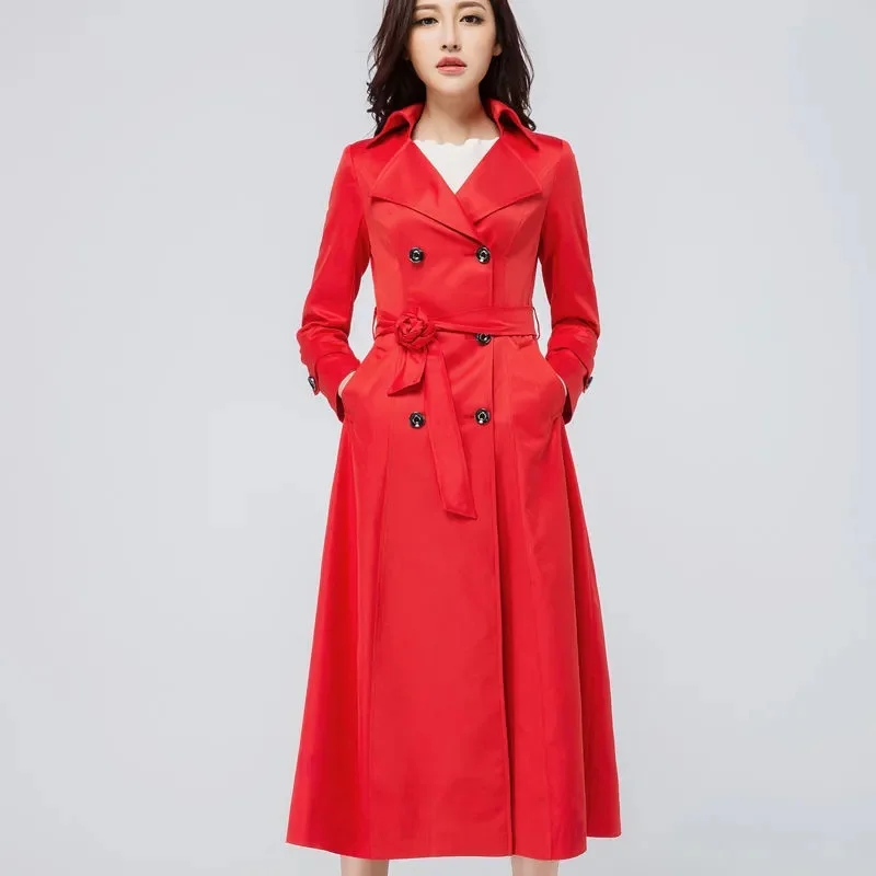 Fashion X-Long Casual Trench Coat For Women Solid Color Lapel Double Breasted Loose Fashion Long Windbreaker 2025 Spring New