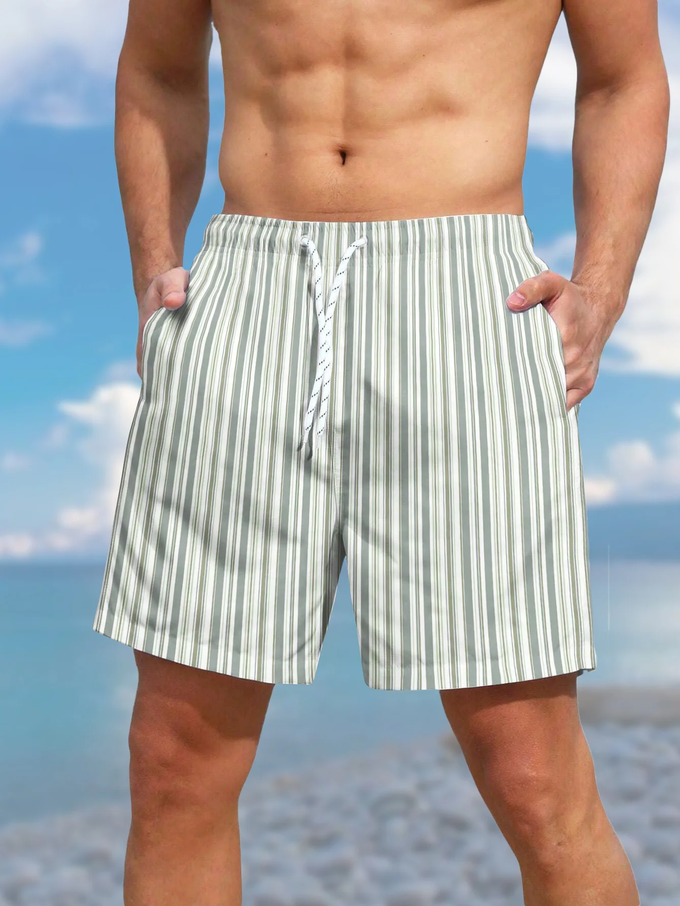 3D-Printing Mens Swim Trunks, Quick Dry Mens Swimwear,Stripe Swimsuit For Mens with Pockets, Suit For  Swim, Board