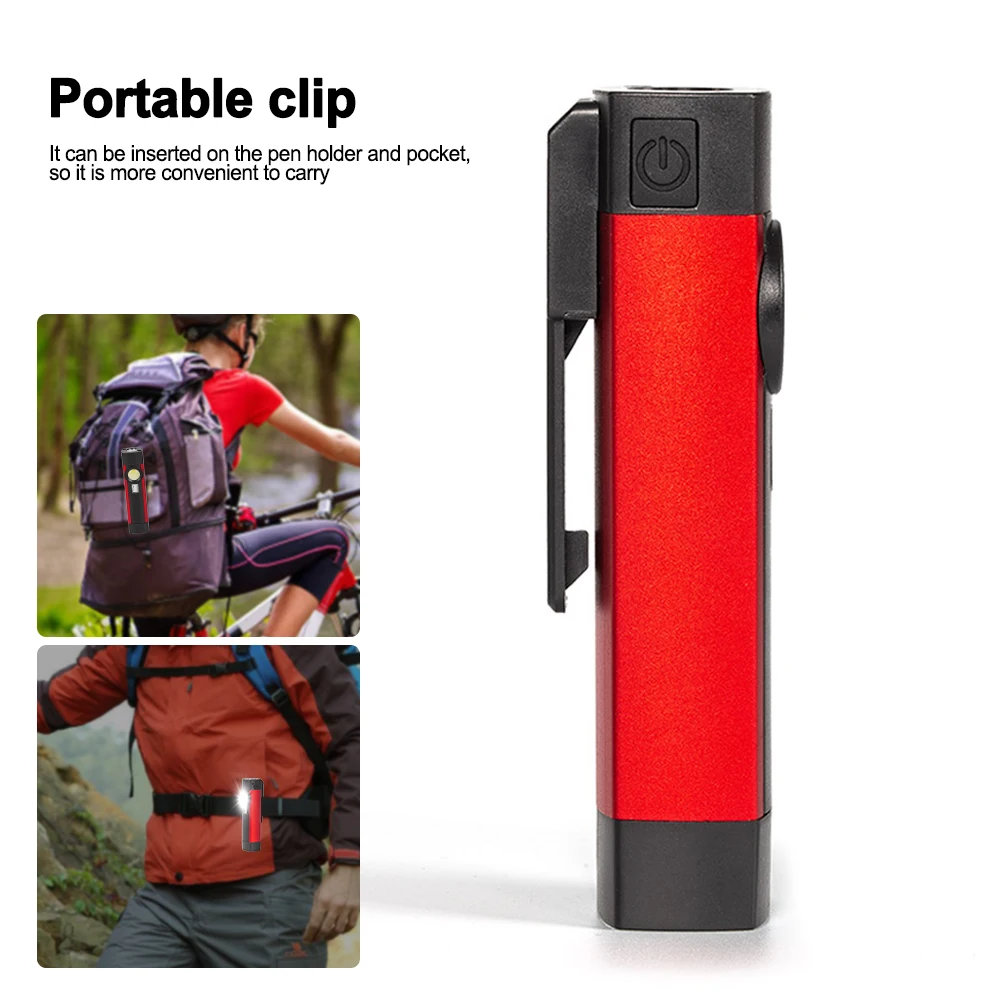 Mini linterna LED COB recargable por USB, lámpara violeta magnética, linterna de trabajo de 5 velocidades, linterna LED impermeable para acampar al aire libre Linterna con capuchón Clip para bolígrafo en funcionamiento