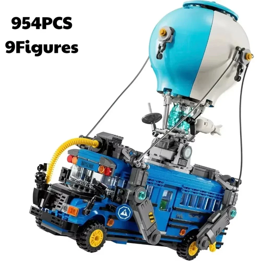 954 pièces – Modèle de bus bleu Fortnite Battle, populaire, 77073 – Blocs de construction, puzzle, briques, jouet pour cadeaux d'anniversaire