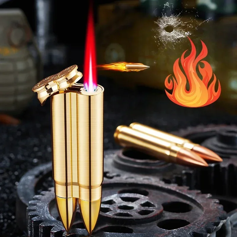 

Windproof Dual Bullet Shaped Inflatable Lighter Metal Military Bullet Model, Portable Lighter, Smoking Accessories Men's Gift