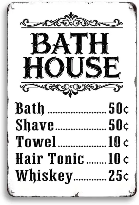 YOYI ART Vintage Metal Sign - Bath House, Vintage Metal Decor Price List Sign Wall Art Gift Decorations for Kitchens, Bathrooms,