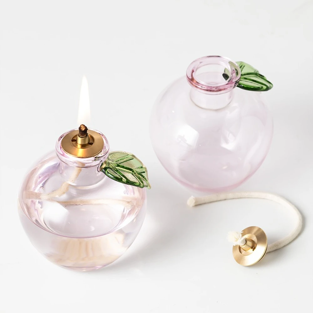 Creative Transparent Apple Round Glass Oil Lamp Candlestick Decoration Simple Modern Household Oil Lamp  Home Office Decor