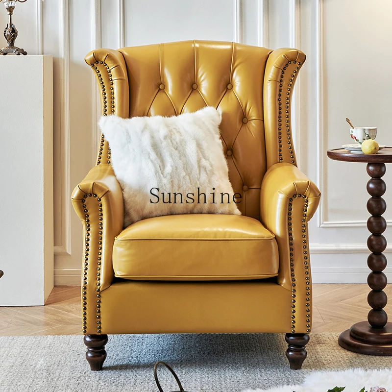 American yellow cowhide living room single leisure chair bedroom high back sofa