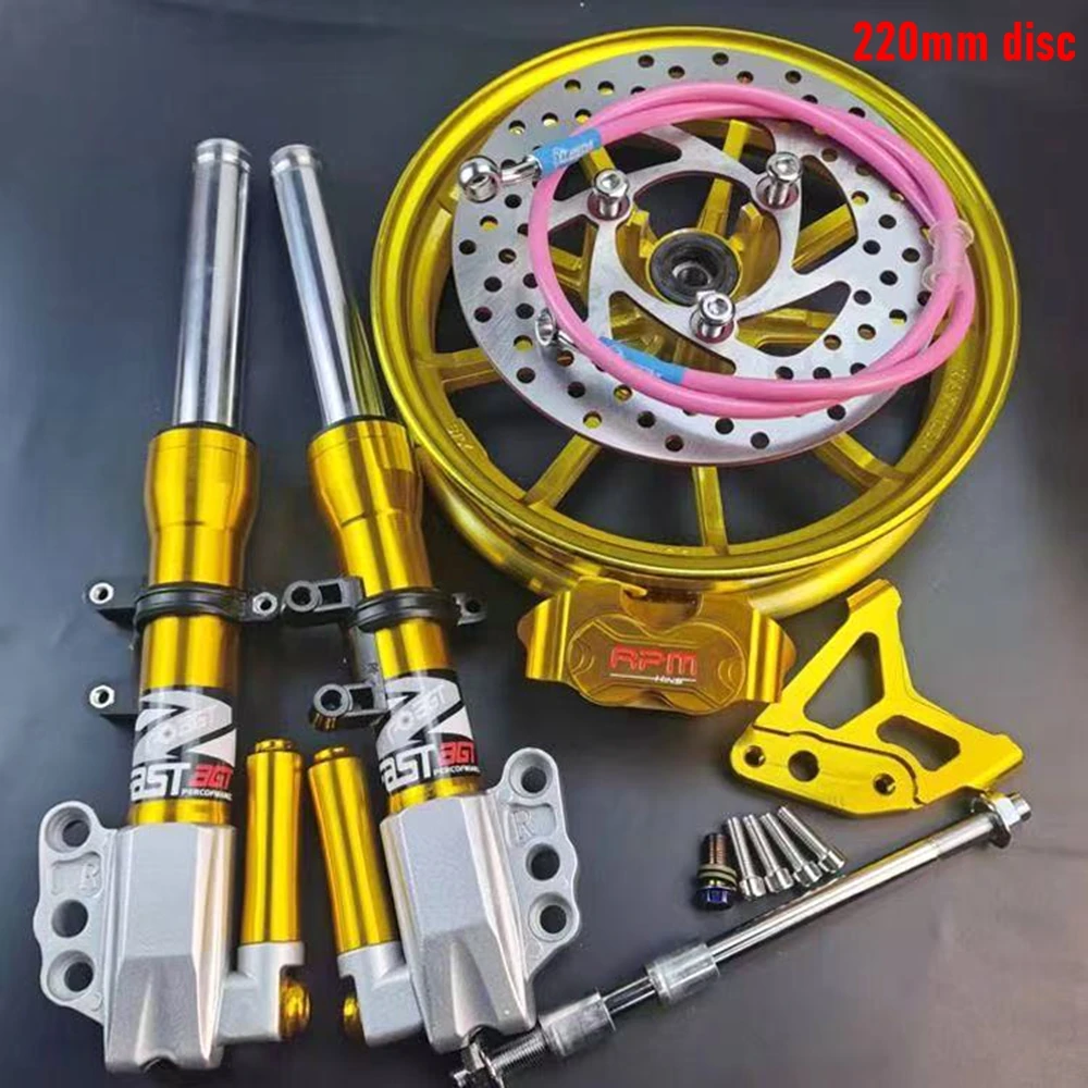 30/33 Core Motorrad Front Shock 10 Zoll Vorderfelge 220 Scheibenbremsen-Kit für Yamaha FORCE RSZ CUXI Turtle-King Niu Ninebot E-Scooter